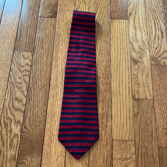 Vintage Monsieur Givenchy Men’s Tie Red Blue Striped Silk Formal Wedding Work